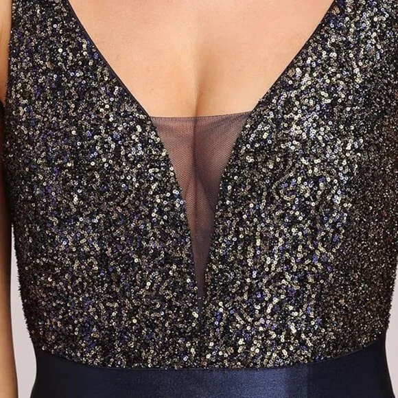 EVER-PRETTY Women's Asymmetric Skirt ,V-Neck, A-line Dress Sz: 2XL Navy Blue - Picture 7 of 16